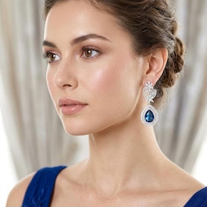 Pendientes de lágrima azul aguamarina, accesorio para vestido de novia indio, estilo Bollywood con diamantes de imitación, ideal para lucir en la fiesta preboda.