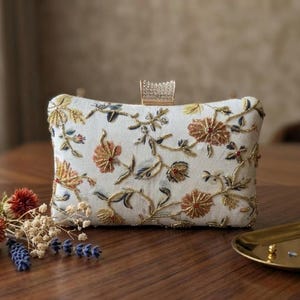 Floral embroidered clutch purse, Chain Strap for Wedding Guests, Desi Outfit Accessory