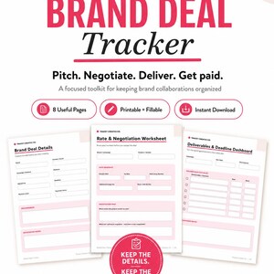 Marken-Deal-Tracker für UGC-Ersteller | Kooperationsplaner, Honorar- und Zahlungsverfolgung, ausfüllbares PDF