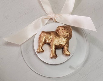 Hanging Gold Bulldog Intaglio Ornaments on Acrylic - Cross - Christmas Gift - Bulldog Lover - Blessing - Hostess Gift