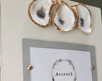 Oysters With Gold Leaf on Handmade Wood Picture Frame - Painted and Distressed Old White - Coastal - Gift - Beach.