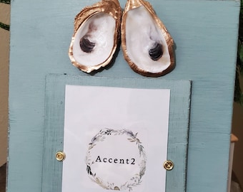 Oysters With Gold Leaf on Handmade Wood Picture Frame - Painted and Distressed Duck Egg Blue - Coastal - Gift - Beach.