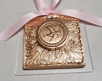 Hanging Gold Leaf Intaglio Ornament on Acrylic - Dove of Peace - Christmas Gift - Religious - Blessing - Christian- Hostess Gift