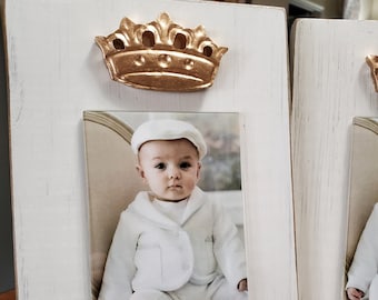 Handmade Wood Frame 4x6 Photo Painted Distressed With A Gold Leaf Cut Out Crown - Mardi Gras - Nola- New Orleans - Carnival.