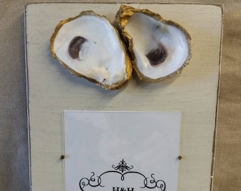 Oysters With Gold Leaf on Handmade Wood Picture Frame - Painted and Distressed Old White - Coastal - Gift - Beach.