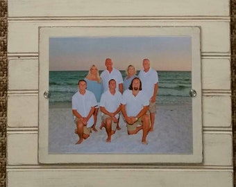 Handmade Beadboard Picture Frame - to hold 8x10 photo. Painted aged finish with a wood mat. Coastal - Wedding - Baby Gift - Family Grouping