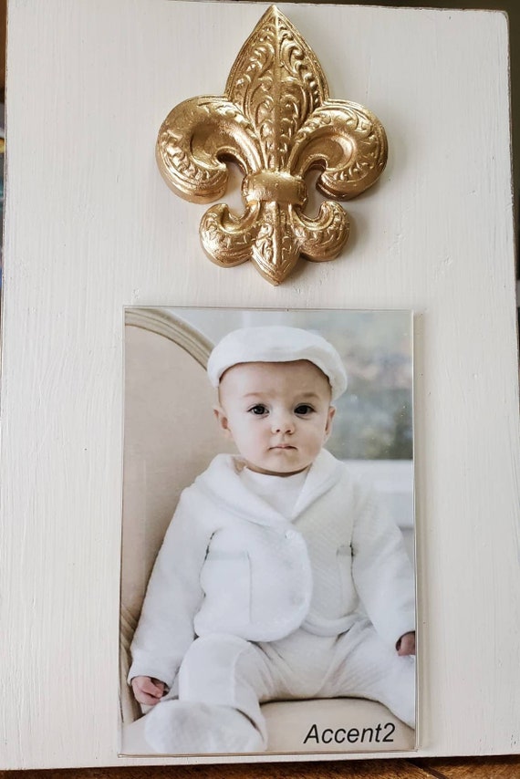 Gold Fleur-de-lis 4x6 Photo Frame: Distressed Oyster White