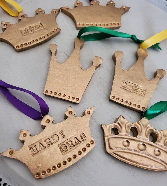 Handmade Gold Leaf Clay Crown Ornament: Mardi Gras NOLA Favor