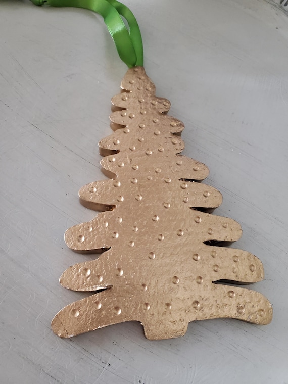 Gold Leaf Handmade Clay Christmas Tree Ornament - 6"