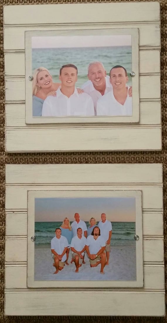 Handmade Beadboard Picture Frame: Aged Oyster White Wood, 8x10
