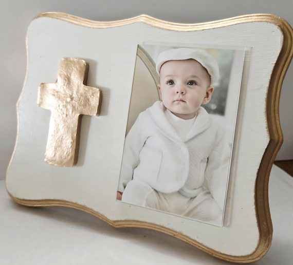 Shaped Frame Gold Large Crown 4x6 Photo Frame Painted Oyster White  Distessed - Baby Gift- Wedding- Birthday- Hostess.