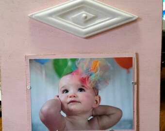 Handmade Frame with a Vintage Diamond Shaped Ceramic Tile - Perfect for Girl's Room or Nursery