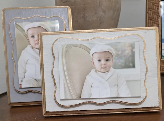 Handmade Frame Shaped Wood Mat Gold Leaf Edges 4x6 Horizontal or Vertical Photo Baby Gift, Wedding, Birthday Gift.