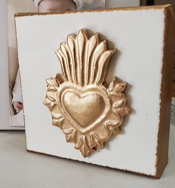 Gilded Gold Sacred Heart Canvas: Religious Home Decor (5x5)