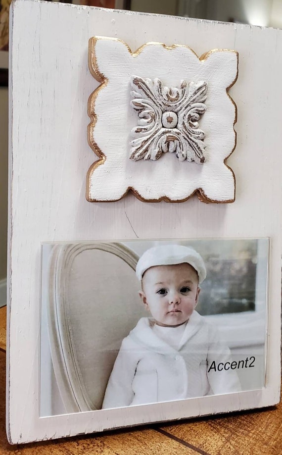 Gold Gilded Wood Photo Frame: Distressed Oyster White, 4x6 Horizontal