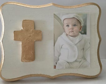 Shaped Frame Gold Large Crown 4x6 Photo Frame Painted Oyster White  Distessed - Baby Gift- Wedding- Birthday- Hostess.