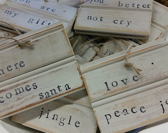 Reclaimed Wood Beadboard Christmas Ornaments  Or Gift Tags - Hand Stamped with saying.