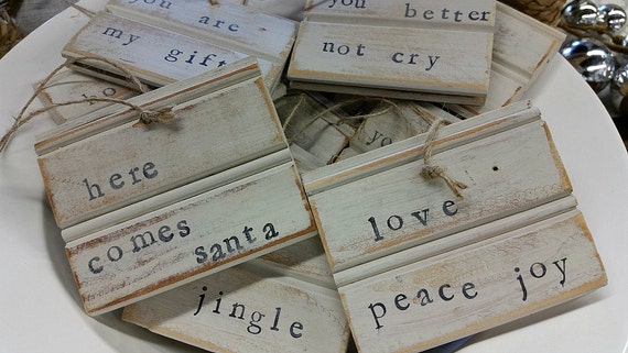 Reclaimed Wood Beadboard Christmas Ornaments  Or Gift Tags - Hand Stamped with saying.
