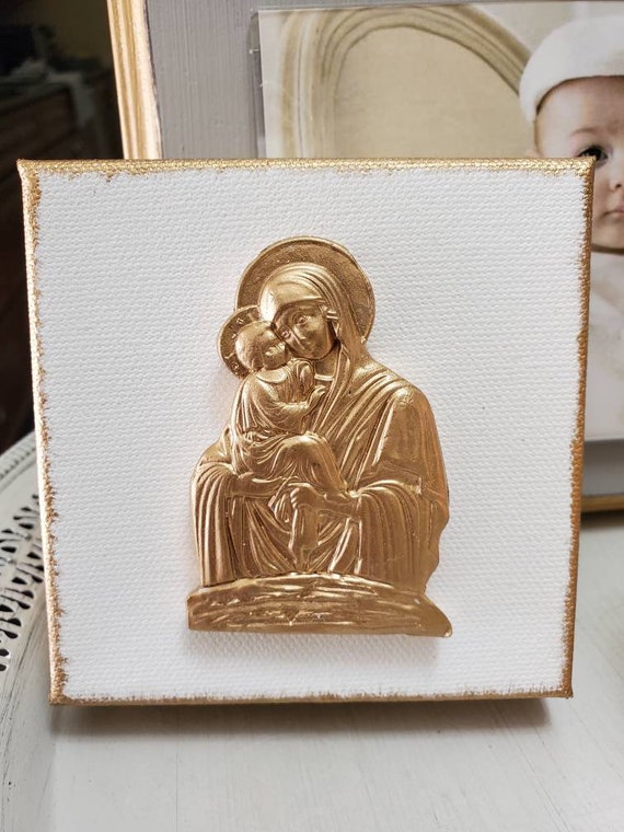 Gold Mother and Child Canvas: Religious Gift (4x4)