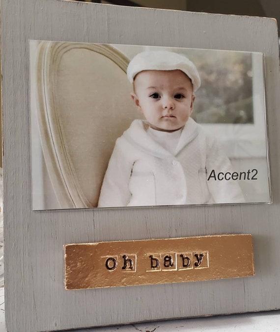 Handmade Distressed Gray Wood Frame: 4x6 Photo, Gold Leaf Plaque