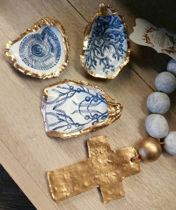 Oyster Shell Blue And White Coastal Hostess Gift Bridesmaid Gift Housewarming Ring Dish Home Decor.