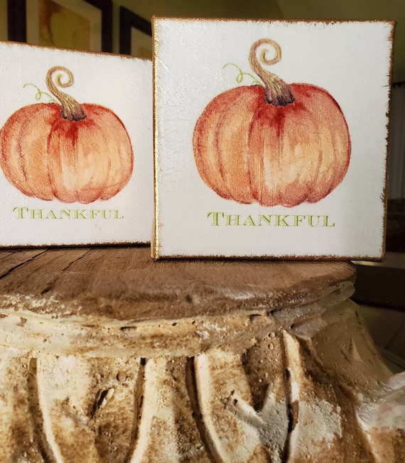 Pumpkin Design On Canvas With Gold 4x4 - Hostess Gift-  Fall - A Happy Gift - Housewarming Gift - Holiday Decorations - Thanksgiving.