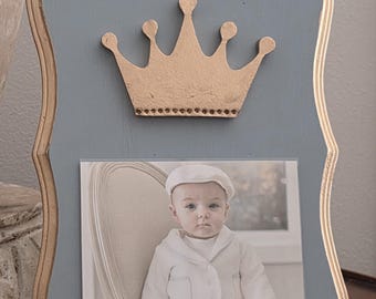 Shaped Frame With Gold Large Crown 4x6 Photo Frame Painted Duck Egg  Distessed - Baby Gift- Wedding- Birthday- Hostess - Carnival Favors.