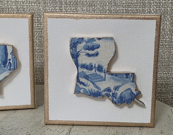 Georgia State Art: Blue Landscape on Canvas with Gold -5x5