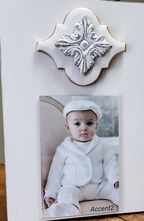 Gilded Tile Wood Photo Frame: Distressed Oyster White, 4x6 Vertical