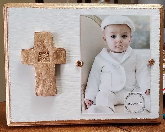 Gold Gilded Cross Photo Frame: Distressed Silver Mink Gray, 5x7 Vertical