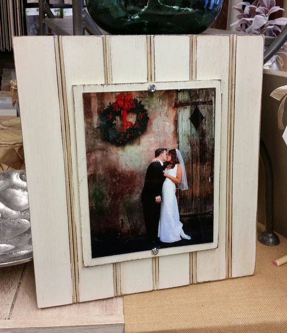 Handmade Beadboard Picture Frame: Aged Oyster Finish, 8x10 Wood Mat