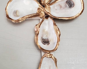 Oyster Shell Cross With Gold Gilding - Wall Decor - Gift