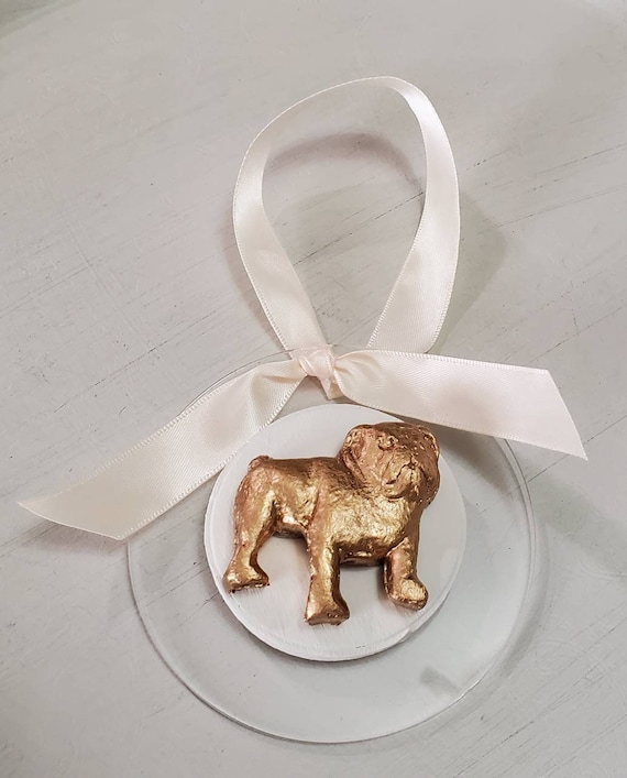 Handmade Gold Bulldog Intaglio Ornament: Acrylic Hanging Gift Wreath Ornament