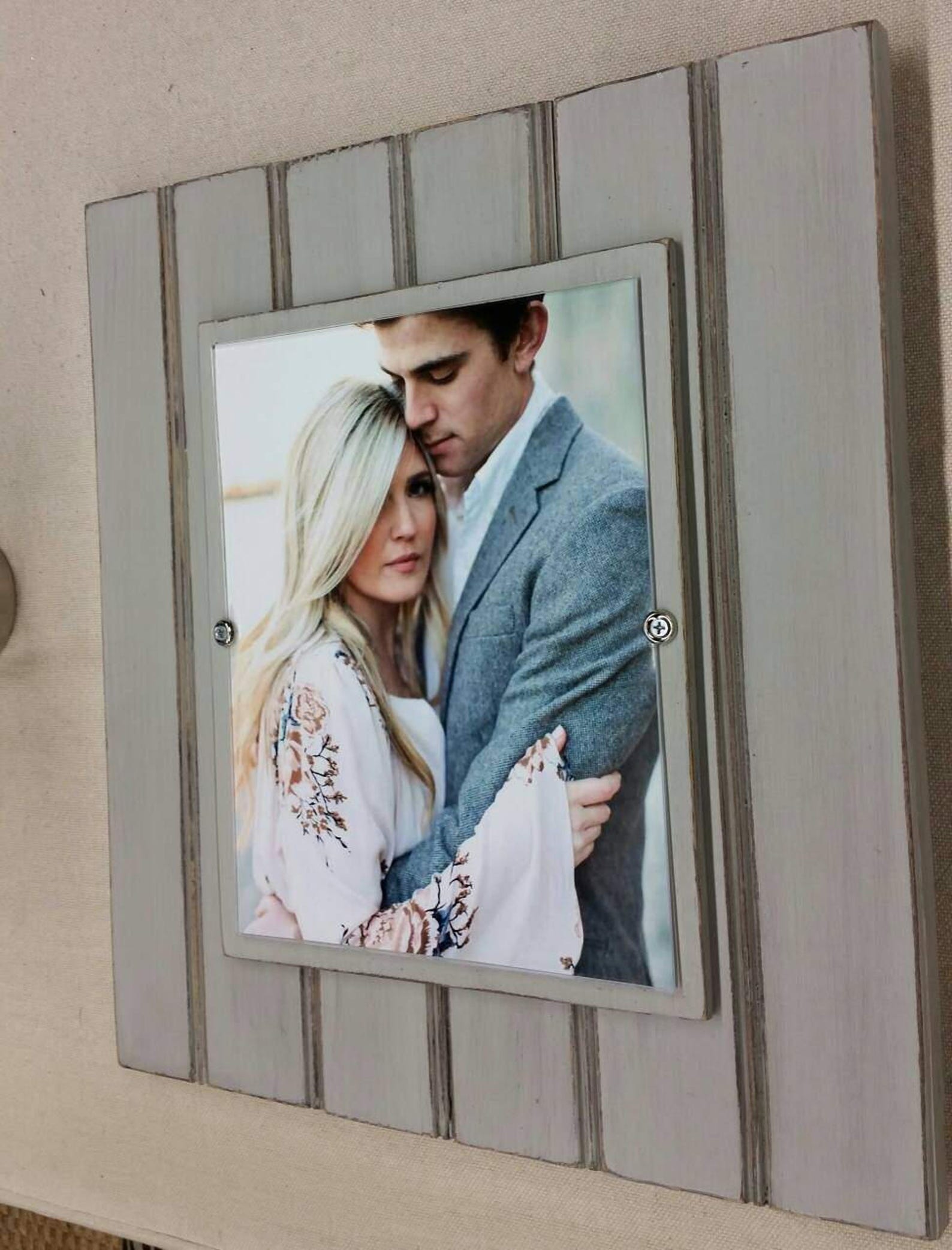Beadboard Frame Handmade Beadboard Picture Frame: Distressed Grey Wood Mat, 8x10 Photo ...