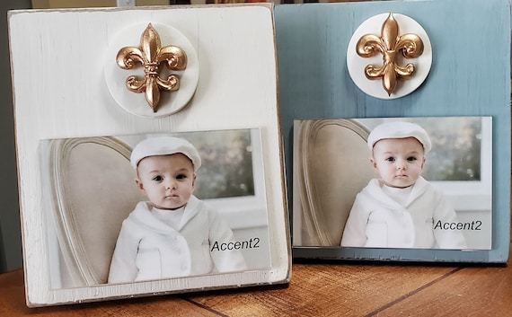 Handmade Distressed Wood Photo Frame: Gold Fleur de Lis, 4x6