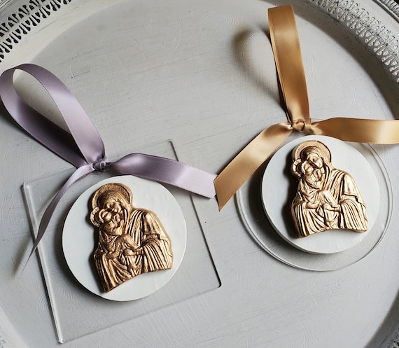 Gold Leaf Mary and Baby Jesus Ornament: Handmade Christian Gift