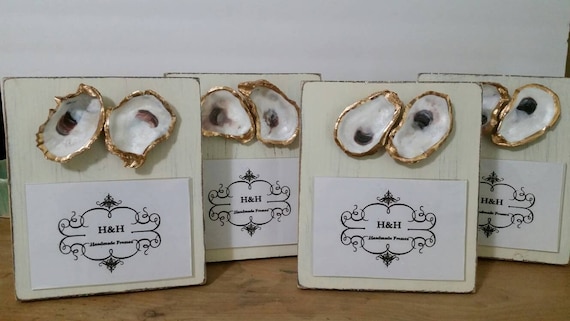 Oyster Shell Photo Frame: Gold Leaf, Distressed White Wood, Coastal Decor