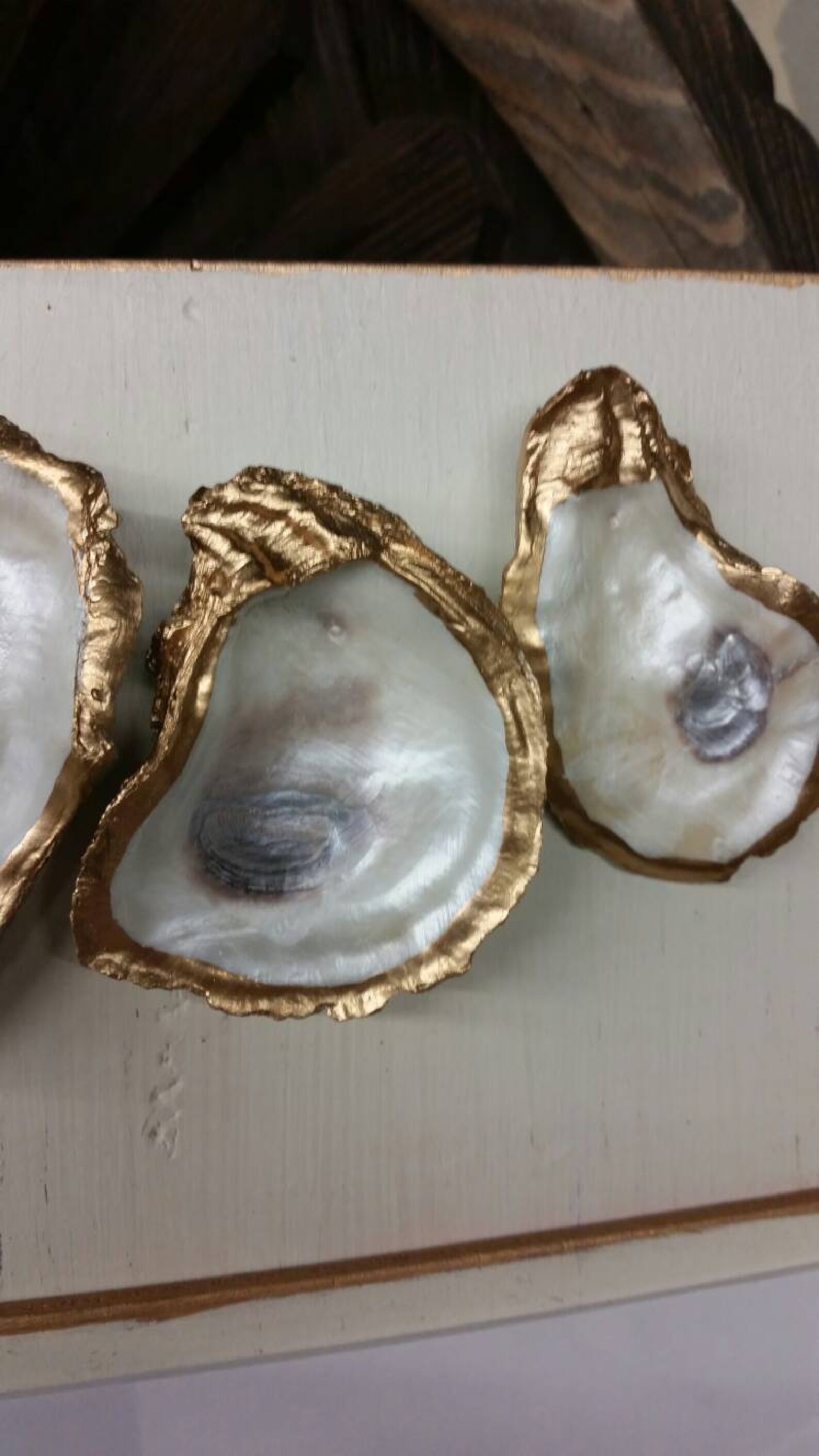 Gold Shell Picture Frame Oyster Shell Picture Frame: Gold Leaf, Distressed White Wood, Coastal ...