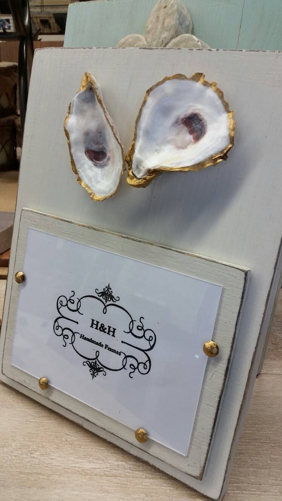 Oyster Shell Gold Leaf Picture Frame: Handmade Distressed Coastal Decor