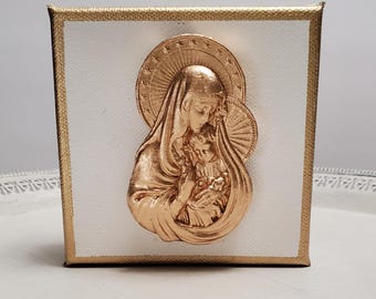Mother and Child Canvas With Gold 4x4 - Hostess Gift- Christening - A Happy Gift - Housewarming Gift - Holiday Decorations - Religious Gift.