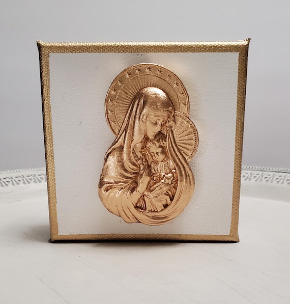 Gold Mother and Child Canvas: Religious Gift (4x4)
