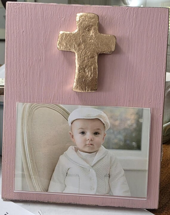 Handmade Distressed Wood Photo Frame with Gold Cross - 4x6