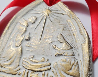 Hanging Nativity Scene Intaglio Ornament  Christmas Gift - Religious - Blessing - Hostess Gift - Blessing.