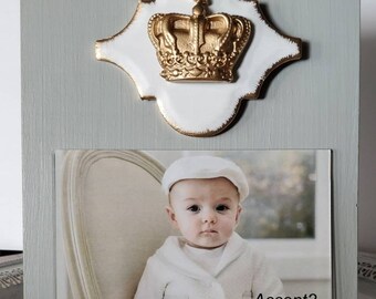 Frame With Gold Gilded Shaped Tile And Gold Crown 4x6 Horizontal Photo Painted Christening Baby Gift Weddings Gift Hostess Gift, Carnival