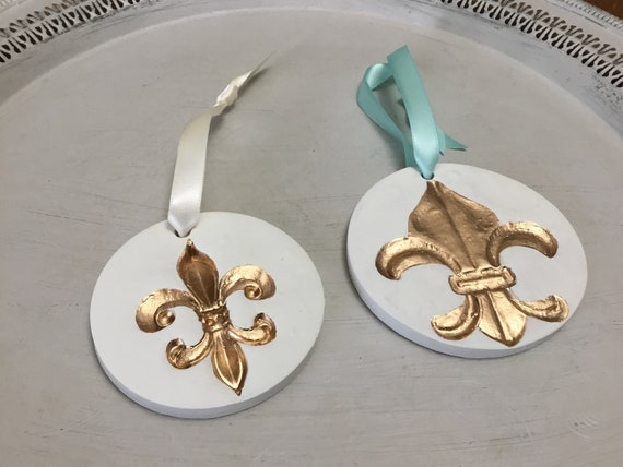 Gold Leaf Fleur de Lis Ornament: Handmade Intaglio Hanging Gift