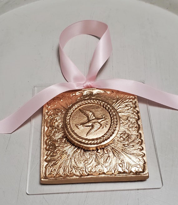 Handmade Gold Leaf Dove Ornament: Acrylic Intaglio, Religious Gift