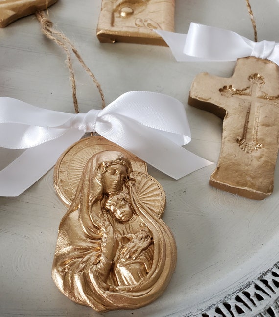 Gold Leaf Handmade Clay Hanging  Christmas Ornaments Or Gift Tags - Blessing - Hostess Gift - Housewarming