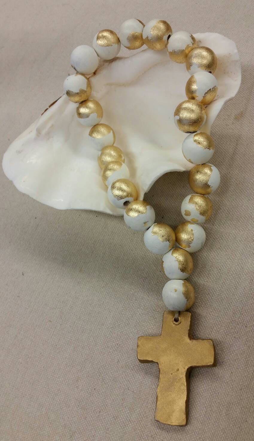 Blessing Beads Wood With Gold Leaf Handmade Clay Cross Wedding Gift