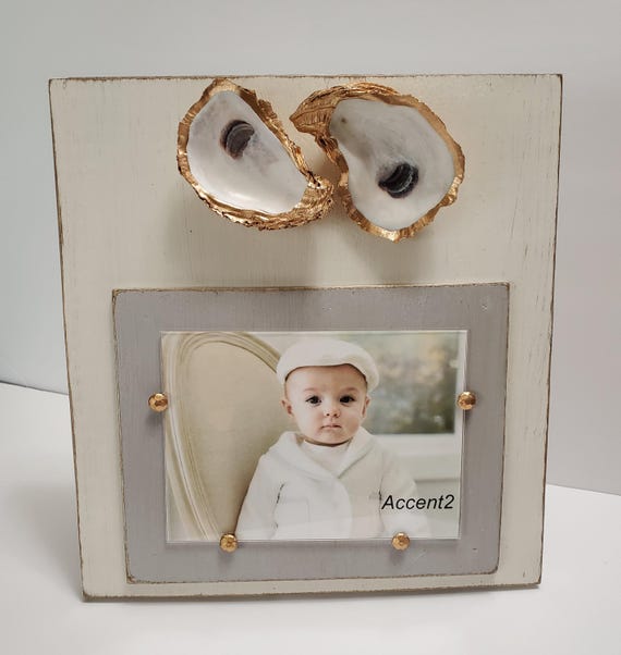 Oyster Shell Gold Leaf Picture Frame: Handmade Distressed Coastal Decor