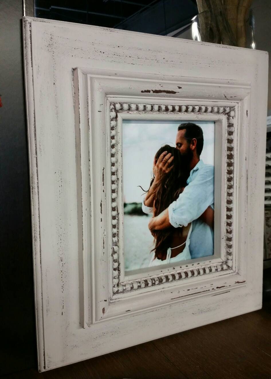 Distressed Handmade Picture Frame Painted Off White Chunky Moulding